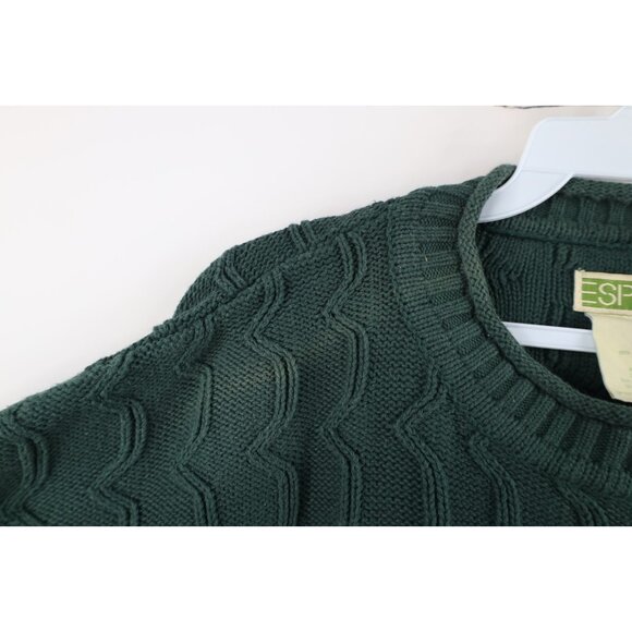 Vintage 90s Esprit Womens Large Faded Babydoll Marled Knit Sweater Green Cotton - Picture 5 of 12